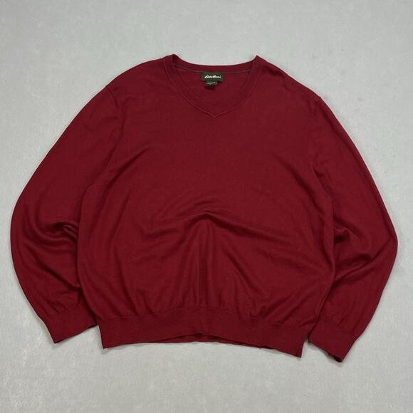 Vintage Eddie Bauer Cashmere Blend Pullover V-Neck Knit Sweater Adult Large Red - Picture 1 of 9